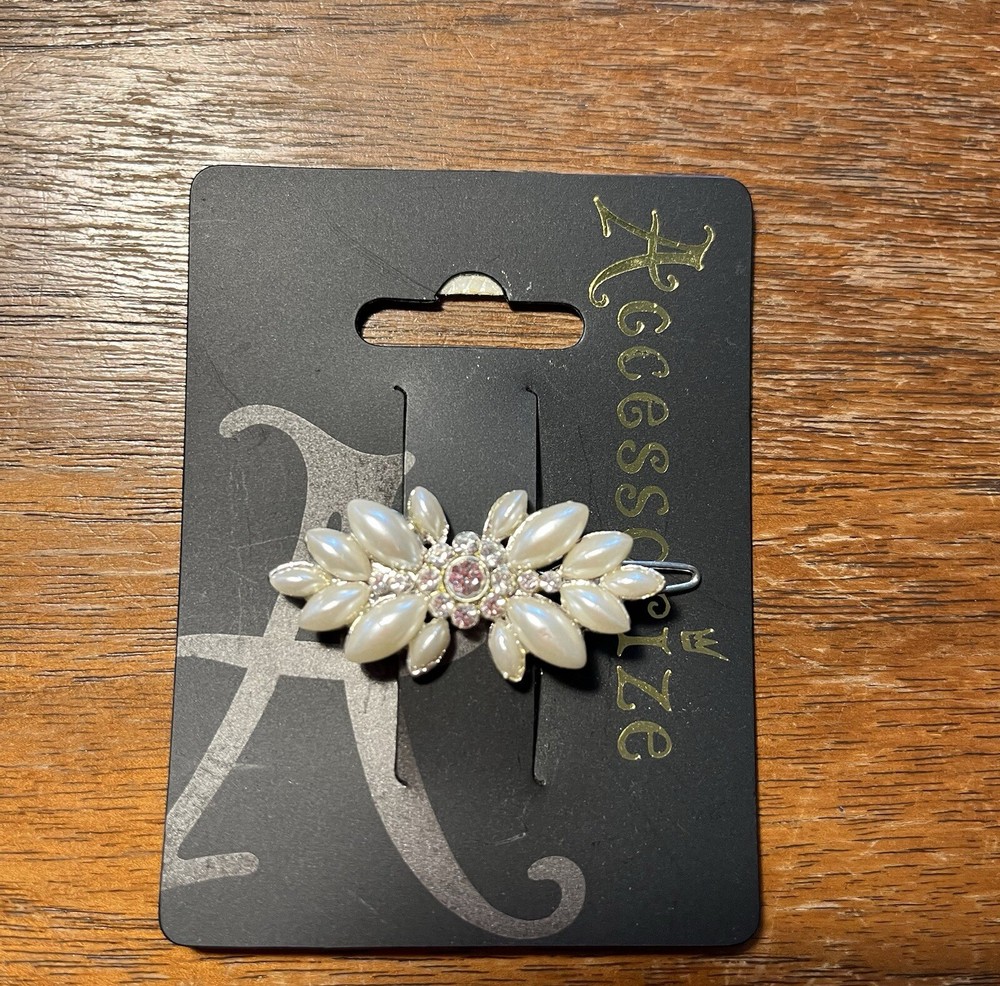 Retro Rockabilly Accessorize London Faux Pearl Rhinestone Hair Clip Barrette