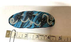 Artisan made- Polymer clay hair barrette Clip -Turquoise Black floral- handmade
