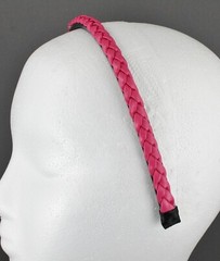 Fuchsia Pink faux leather braid braided headband thin 3/8″ wide narrow hair band