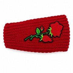 Red Cable Knit Rose Embroidered Headband Ear Warmer WT-510R NEW