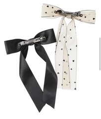 Wonder Nation 2pc Girls Bow Hair Clips Black & White Heart Print Polyester