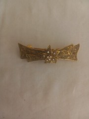 Vintage Hair Clip Barrette Metal Gold & Rhinestone Design