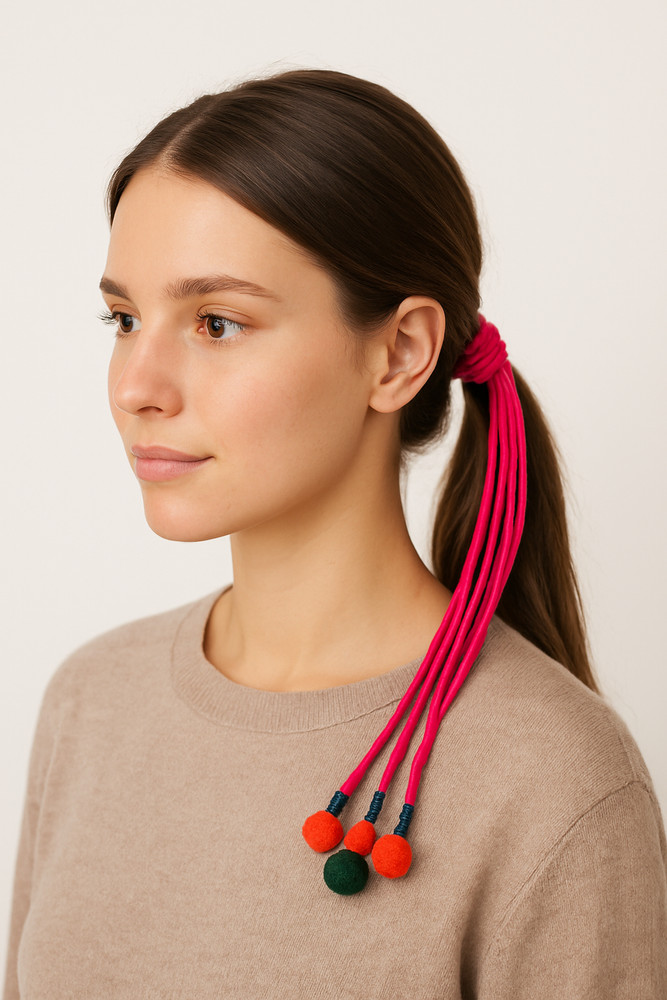 Handmade Multicolor Pom-Pom Thread Hair String