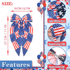 4Th of July Hair Bow Clips for Women Red White Blue Bow Hair Accessories USA Fla