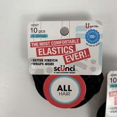 Scunci Hair Elastics Bands Black No Damage Stretch All Hair Types 10 Pc Lot of 2