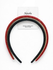 Natasha Couture 2 Pack Red & Black Rhinestone Headband Set 7.5x6x0.5” Padded NWT