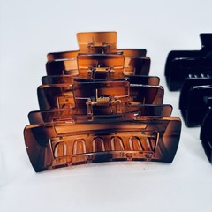 Medium Square Claw Hair Clips, 8 Pcs Transparent, Amber, Glossy Black