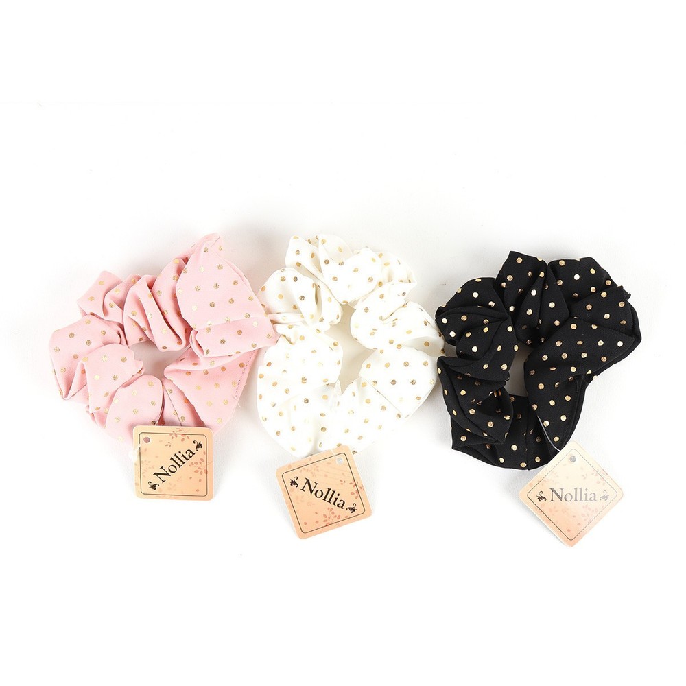 Nollia 3 Polka Dot Scrunchies, With Gold Polka Dots, Ponytail Holders