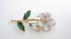 Small gold white flower and leaf hair pin barrette bridal clip