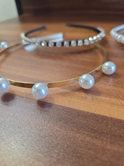 Lot Of 4 Metal Faux Pearl And Rhinestone Headbands All In Good Condition,…