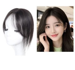 4.7″x5″ Cap 100% Human Hair Topper Fringe Bang Cover Head Top 10″, Center Parted