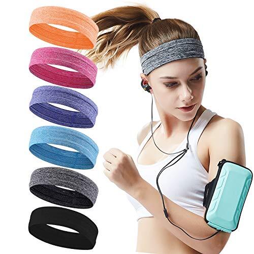 QiShang 6Pack Sweat Bands Headbands for Women Workout, Assorted Colors