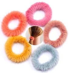 Set of Five Bright Color Faux Furry Hair Band Rope Hair Tie Ponytail Holder. New