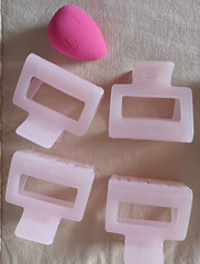 Sherpa Jaw Hair Clips Tan White Pink Makeup Teardrop Sponge Fleece Headband Lot