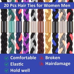 20 Pcs Braided Hair Ties for Men, Nylon Elastic Flat Hair Tie No Damage Creas…