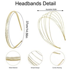 Multi Layers Metal Headbands for , 2Packs Fashion Thin Headband Layered Gold …