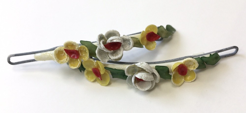 Vintage Flower Barrettes Yellow White Green Red Kitsch Hair Coquette Fairycore