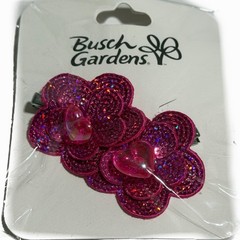 New Sealed Dark Hot Pink Sequined Floral Heart Fabric Set Of 2 Hair Clips