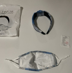 Chic Tweak Face Covering And Headband Set Blue !00% Cotton New