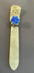 Antique Chinese Hetian Jade Hair Adornment Hair Stick Blue Lotus Flower 4.75″