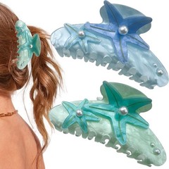 2PCS Starfish Claw Clip for Women, 1 Count (Pack of 2), Blue And Green