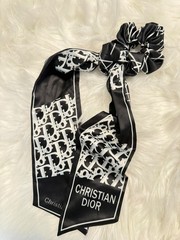 Geometric Logo Satin Scrunchie with Scarf Tails, Black/White