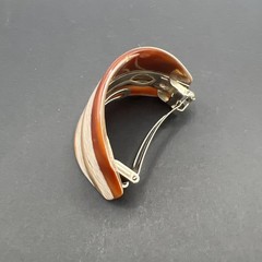 French Hair Barrette Ponytail Clip Holder Brown White Striped Design