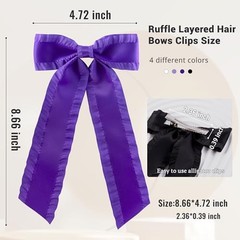 4PCS Ruffle Layered Hair Bows Alligator Clips Big Bowknot Black/Purple/White