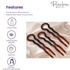 Parcelona French Sleek 3 1/2″ Celluloid Wavy U Shaped Hair Pins for Women(3 Pcs)