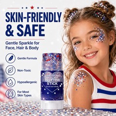 Patriotic Red White and Blue Hair Glitter Stick, 4th of July Accessories, Americ