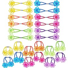24pc Flower-Shaped Bright Multicolored Twin Bead Ponytail Elastics
