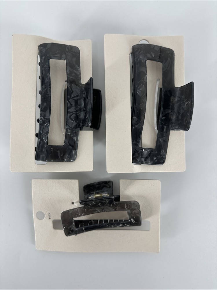 3 PACK Cotton On Rubi Amber Hair Claw Clip Black Marble 1 Medium & 2 Extra Large