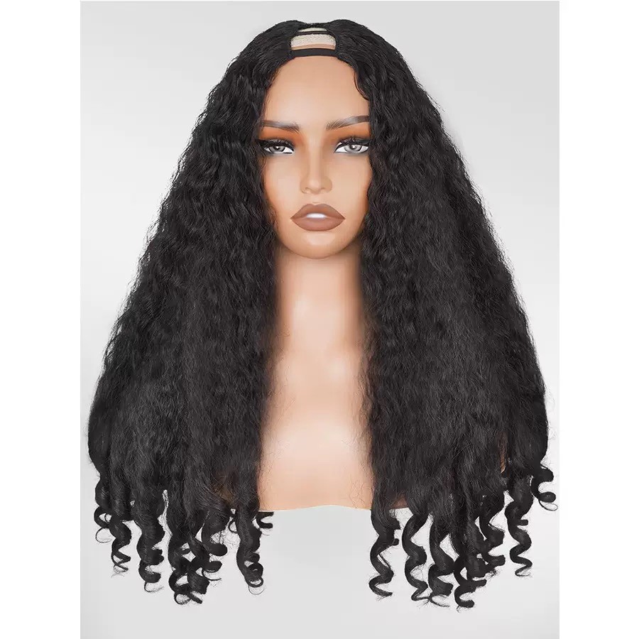 100% Heat Resistant Synthetic Hair U Part Wig for Women Clip in 22″, Bouncy Curl