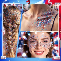 Red White Blue Hair Glitter Stick Hexagon Sparkling Body Face Glitter for 4th