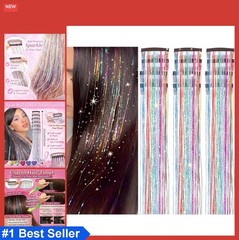 Clip In Hair Tinsel 12 Piece Kit 22 Inch Glitter Fairy Extensions Heat