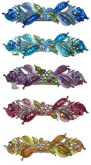 Bella Med Large Barrette Flower & Leaves Hair Clip Sparkly Rhinestone YY86800-3