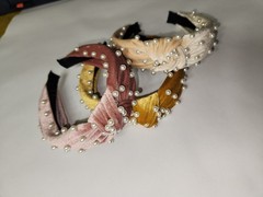 Women’s Set of 3 Solid Fabric Padded Headbands Pearl Beaded Multicolor