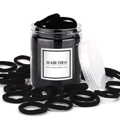 iFwevs 50PCS Black Hair Ties,Cotton Seamless Ponytail Holders,No Damage Elastics