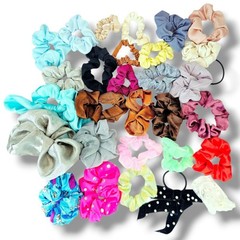 Lot of 30 Hair Tie Scrunchies Mixed Colors Soft Elastic Accessories Cotton Satin
