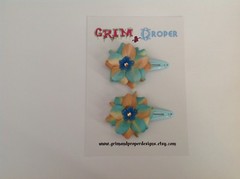 Pastel blue cream flower rose hair snap clip rockabilly pinup girls vintage