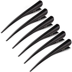 Large Long Alligator Hair Clips for Styling Salon 1 Count (Pack of 6), Black
