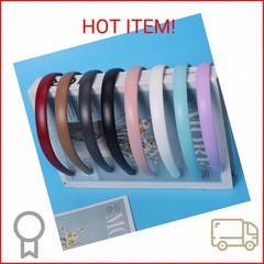 Fishdown 8 Pack Leather Headband 0.6 Inch Wide Headband for Women Simple Solid C