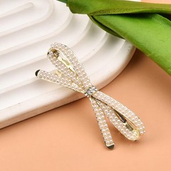 French Bow Crystal Rhinestone Pearl Hair Clips Barrette Gold Bridal Wedding