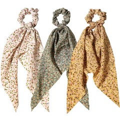 3pcs Women Ribbon Scrunchies Bow Knotted Classic Floral Pattern Rose Pattern