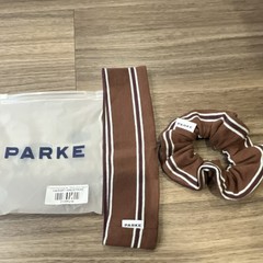 PARKE Brown White Stripe Headband Scrunchie Set for Women 01399246