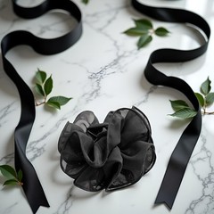 Black Large Chiffon Claw Clip Hair Bow Large Size Black Fabric Ribbon Flower …