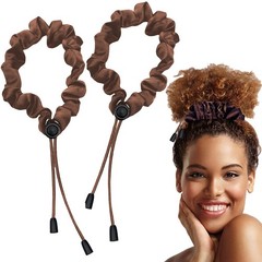 2 PCS Adjustable Satin Hair Ties Afro Puff Scrunchies Dark Brown Ponytails