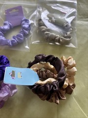 Set Of 12 Solid Color Hair Scrunchies Hair Ties Multicolor Bright Satin Summer