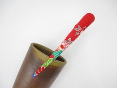 Kawaii Red Girls Kimono Hair Clip 130mm Long Metal Upcycled Silk Hair Stick