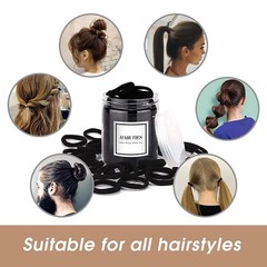 50PCS No Damage Black Hair Ties – Seamless Cotton Spirals for Thick Curly Hair